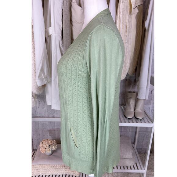 Debut Women's Size L Sage Green Open Front Cardigan Sweater #0241 - Picture 3 of 10